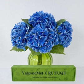 RUZUQE YalzoneMet 3 Pcs 21inch Artificial Dark Blue Hydrangea Natural Lifelike Real Touch Faux Large Royal Hydrangea for Home Party Outdoor Wedding Decor Table Centerpiece Artificial Flower