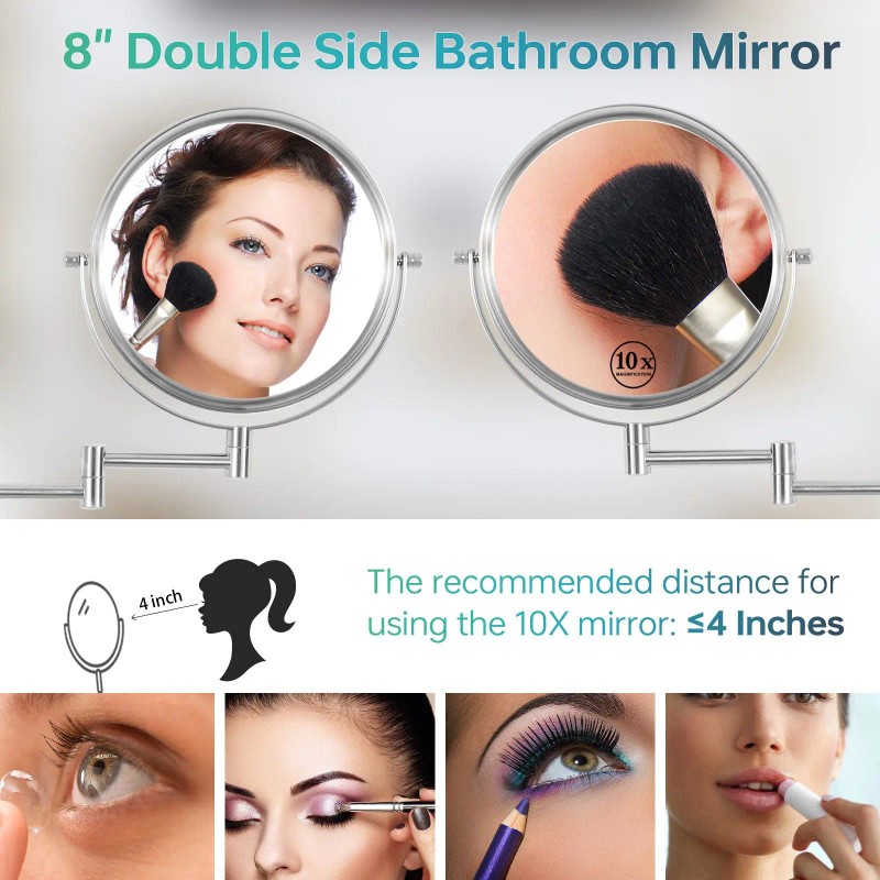 Wall Mounted Metal Frame Makeup Mirror 8 Inch 1X Magnification