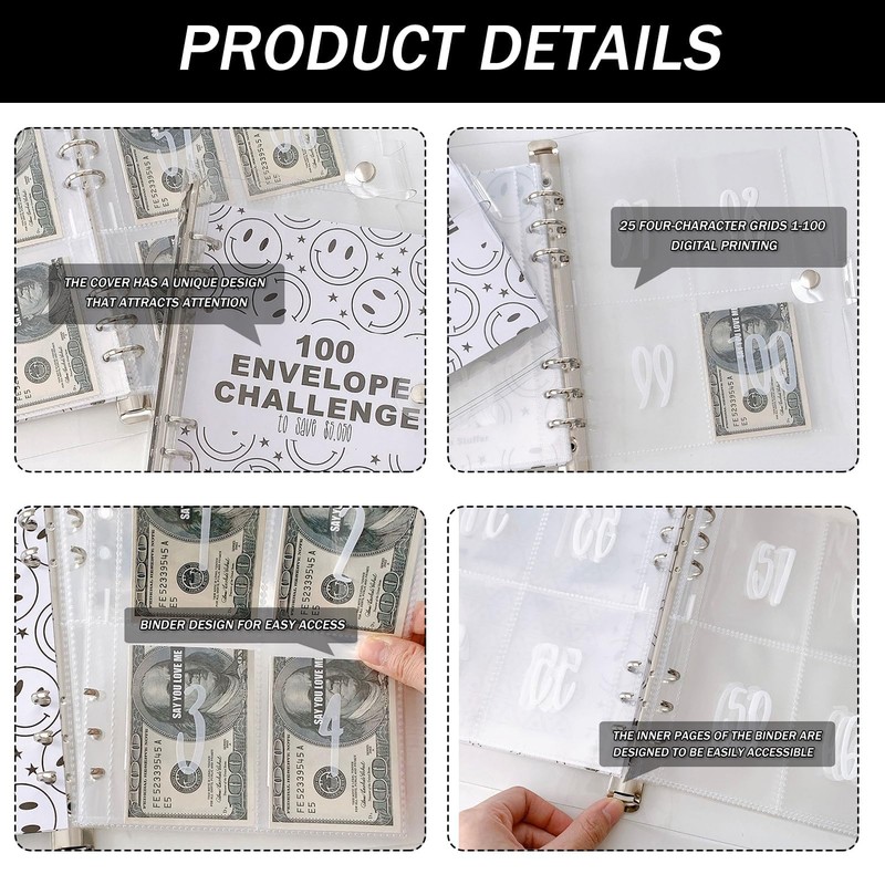 100 Envelope Challenge Folders, 100 Day Savings Challenge Book with
