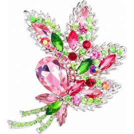 Axmerdal - Broche de ramo de diamantes de imitación para novia, para mujer (ramo de hojas rosas)