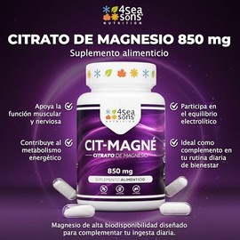 Cit-magné | Citrato de Magnesio 850 mg | Suplemento Alimenticio | Apoyo a la Función Muscular y Nerviosa | Metabolismo Energético | 240 Cápsulas