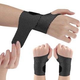 2 Pcs Ultra-Thin Wrist Brace and Compression Wraps - Elastic Adjustable Carpal Tunnel Support Sleeves for Sports Fitness (Black)