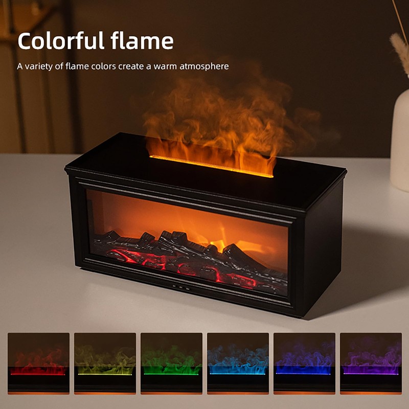 Fireplace Flame Aroma Oil Diffuser Humidifier Timer for Home Bedroom
