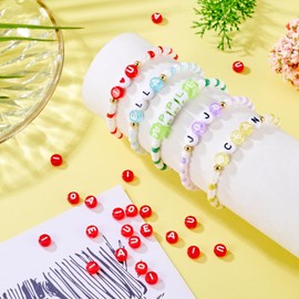 Craftdady 100pcs Red 7mm Letter Beads Flat Round Acrylic Alphabet Beads Friendship Bracelet Beads Vowel Letter A E I O U Beads Pony Loose Spacer Beads for DIY Craft Jewelry Making