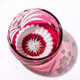 Taimuro Kobo TB5100-381 Crystal Edo Kiriko Fuji Cherry Blossom Basket Crest Guinomi (Gold Red) TB5100-381, Paulownia Box, Made in Japan