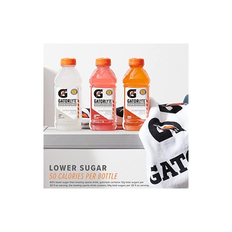 Gatorlyte Rapid Rehydration Electrolyte Beverage, Orange, 20oz Bottles (12 Pack)