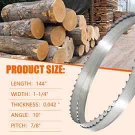 144" Sawmill Bandsaw Blades 1-Pack Compatible with Wood-Mizer, Bandsaw Blades Compatible with Woodland, Harbor Freight, Frontier, Timbery,TMG Industrial Mills, 10°All-Purpose Sawing
