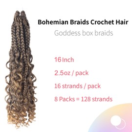 Niseyo 8 Packs Curly Ends Goddess Box Braids Crochet Hair 16 Inch Crochet Braids with Curly Ends Goddess Braid French Curl Braiding Hair (T27)