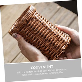 Cabilock Woven Utensil Holder Cutlery Storage Basket Kitchen Countertop Organizer with Drainage 6.14 Inch Square Chopstick Tube for Tableware