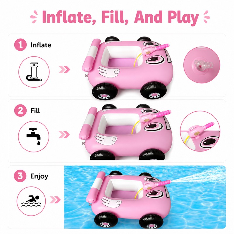 Inflatable Car Pool Float with Water Gun – PVC Ride-On