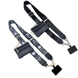 Clip and Go Strap For Phone With Wallet Crossbody, Phone Strap With Wallet, Phone Strap Crossbody With Zipper Pouch Wallet, Phone Wallet, And Cell Phone Holder Badge Accessories Smartphone - Colour: Black+Flower print