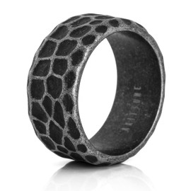 Akitsune Terra Ring | Rock Granite Hammered Ring Men's Stainless Steel Designer Matte Black - US 6, Stainless Steel