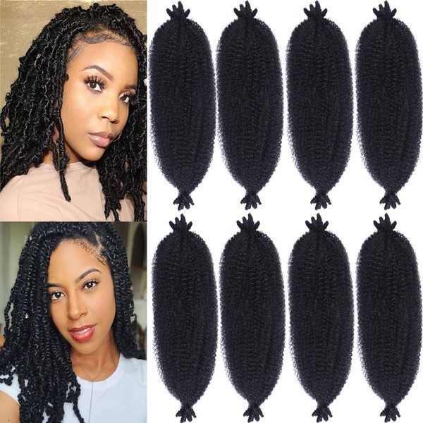 Xtrend 8 Packs 12 Inch Soft Springy Afro Twist Hair Pre-Separated Spring Twist Hair for Faux Locs Natural Black Marley Twist Crochet Braiding Hair Synthetic Hair Extensions for Black Women 1B#