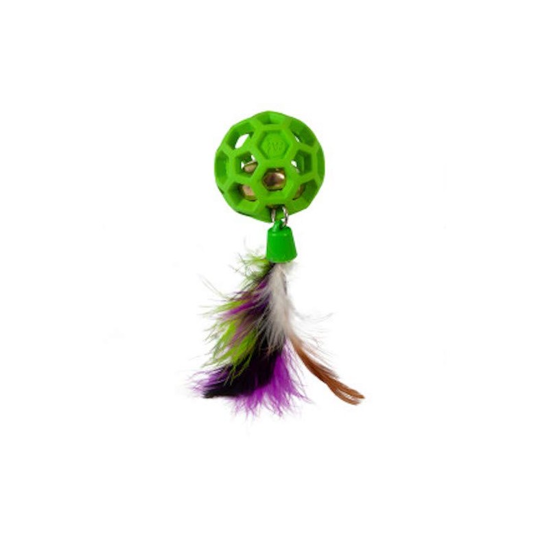 JW Pet Cataction Feather Ball with Bell, Cat Toy, Green,