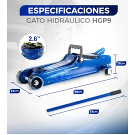 Hantec - Gato Hidráulico para Coche HGP9 2.5 Toneladas - Gato de Patín para Auto, Altura Máxima 37 Centímetros, Levante Rápido con Válvula de liberaci