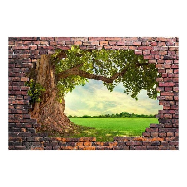 Wall26 - Large Wall Mural - Majestic Scenery Viewed Through a Broken Brick Wall | 3D Visual Effect Self-Adhesive Vinyl Wallpaper/Removable Modern Decorating Wall Art - 66" x 96"