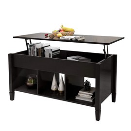 Goujxcy Lift-up Top Coffee Table,Wood & Metal End Table,Hidden Storage and Lift Tabletop Dining Table,Computer Table,Side Table,Living Room Furniture Tea Table E1 Board & Iron Modern Furniture,Black
