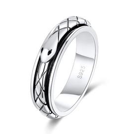 LEXLUNE Vintage Snake Fidget Spinner Ring for Anxiety Women Men Antique Real S925 Sterling Silver Ring Size 12