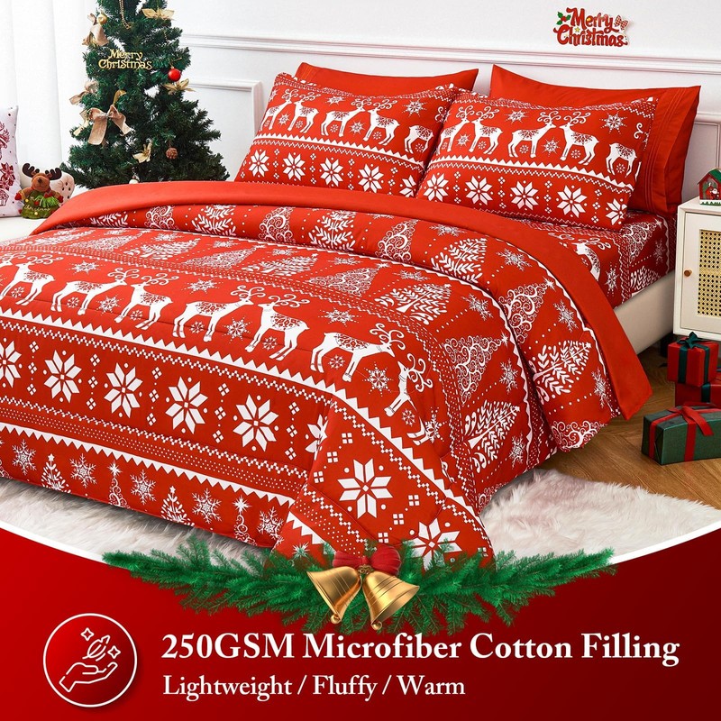 YIYEA Christmas Comforter Set, 7 Pieces Bed in a Bag,