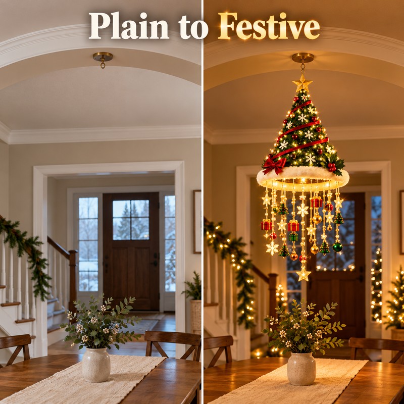 LED Santa Hat Hanging Light – Christmas Pendant Lamp with