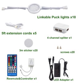 AIBOO 24V Under Counter Led Light Kit, RGB+Warm White Under Cabinet Lighting,10 Packs Colored Cabinet Lights with Wireless 40-Key RF Dimmable Remote Control (RGBWW, 10 Lights)