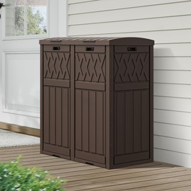 DWVO 76 Gallon Garbage Dual Can, Resin Outdoor Trash Can with Tiered Lid and Drip Tray, Waterproof Trash Bin for Patio, Kitchen, Backyard(Brown)