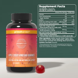 Primal Harvest 2 Pack, ACV Gummies, Sugar Free Apple Cider Gummies Beetroot and Pomegranate to Support Immunity, Digestion and Detox 750 MG (120 Count)