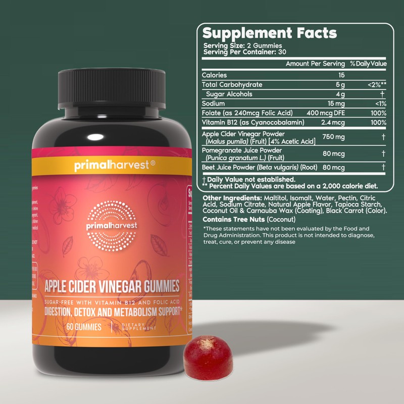 Primal Harvest 2 Pack, ACV Gummies, Sugar Free Apple Cider