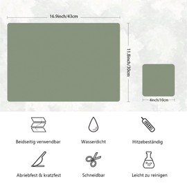 Bazasa Placemats, Set of 6, Faux Leather, Washable and Table Coasters, Heat Resistant, Double-Sided Placemats, Non-Slip Place Mats with Coasters for Home, Kitchen, Restaurant and Hotel (Sage Green)