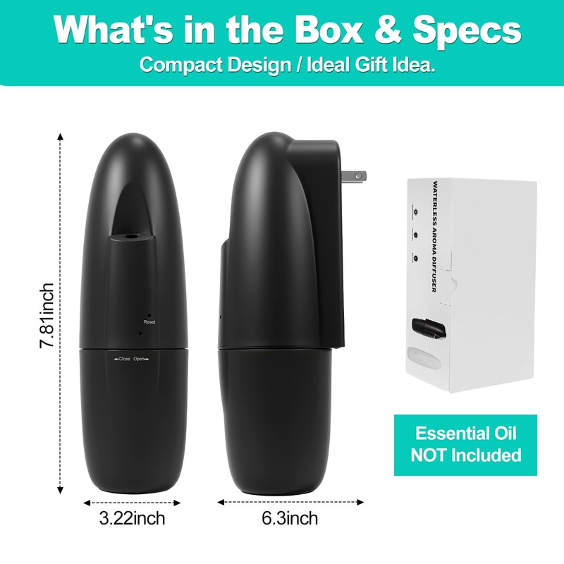 DAKISTF Plug-in Waterless Essential Oil Diffuser, 400-800 Sq.Ft Smart Nebulizing