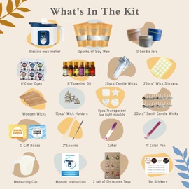 DIY Candle Making Kit for Adults with Smart Wax Melting Pot, Soy Wax, 12 Jars, 8 Tealight Candle Molds, Wax Making Kit for Candles with Digital Wax Melting Pot