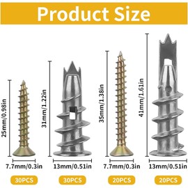 100 Pcs Plasterboard Fixings Heavy Duty,Metal Plasterboard Wall Plugs and Screws,Self Drill Drywall Fixings Set,Drywall Anchor Drywall Screws,for Composite Boards Stone Concrete Ceiling