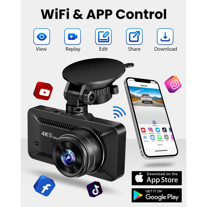 Dash Cam Front Rear 4K/1080P, Dash Camera for Cars Build