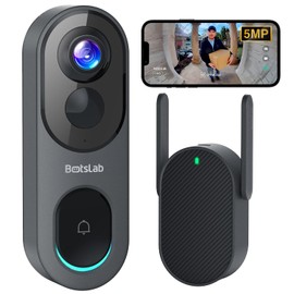 BOTSLAB BOTSLAB Video Doorbell Camera,No Monthly Fee,5MP Wireless Doorbell Camera,Head-to-Toe&180 View,Battery Powered,AI&PIR Detection,VR Mode,HDR,2-Way Talk,2.4&5GHz WiFi,Easy to Install