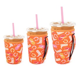 3 Pack Iced Coffee sleeve Insulated Neoprene Cup Sleeves with handle For Cold Drinks Beverages, Reusable Cup Holder for 16oz-32oz Coffee Cups (Cowgirl Fashion)