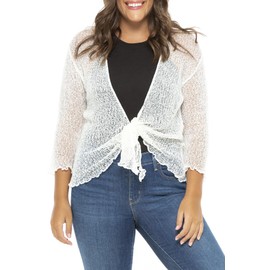 Back From Bali Womens Plus Size Shrug Bolero Sheer Cardigan Arm Cover 2X 3X 4X Lightweight Cream/Off-White
