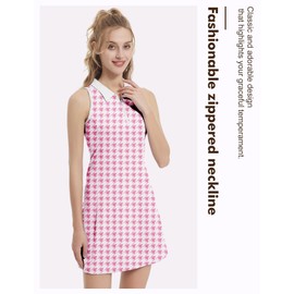GGOV Womens Two Piece Tennis Golf Dress UPF 50+ Sports Wear Dresses for Women with Pocket Separate Shorts (Pink Houndstooth, L)