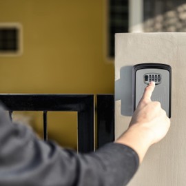 Relaxdays Safe, 4 Digit Combination Lock, Large Wall-mounted Lockbox For Keys, HWD 14.5 x 10.5 x 5 cm, Black/Grey, aluminum, Pack of 1