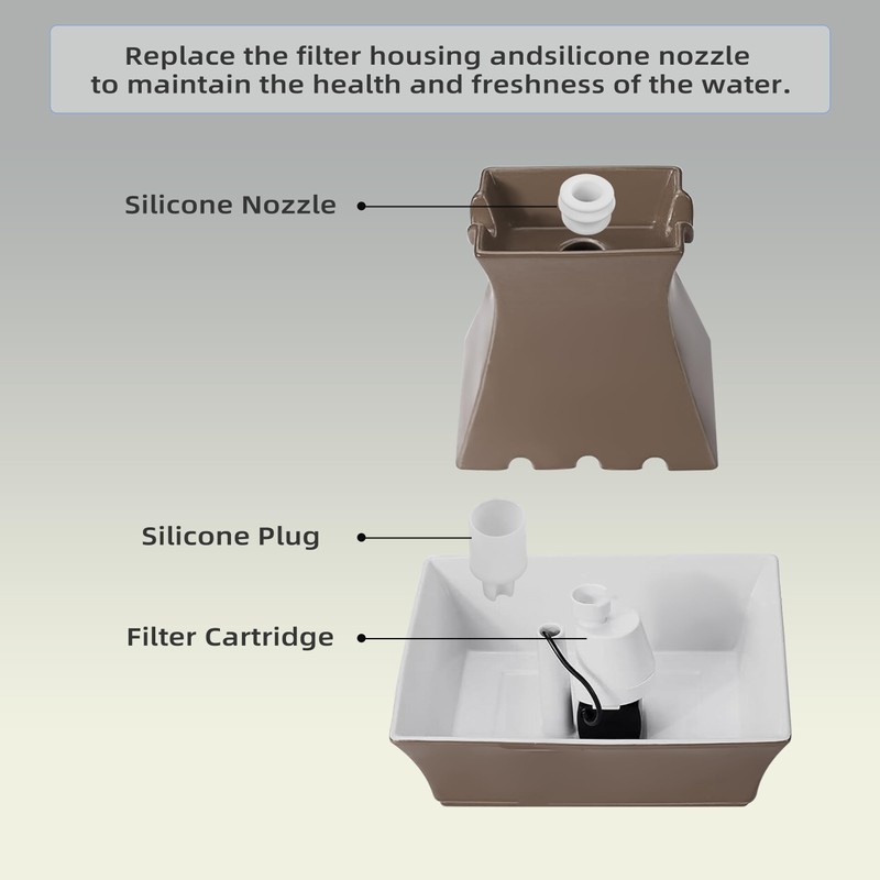Cat Water Fountain Replacement Filter Housing & Silicone Nozzle Plug