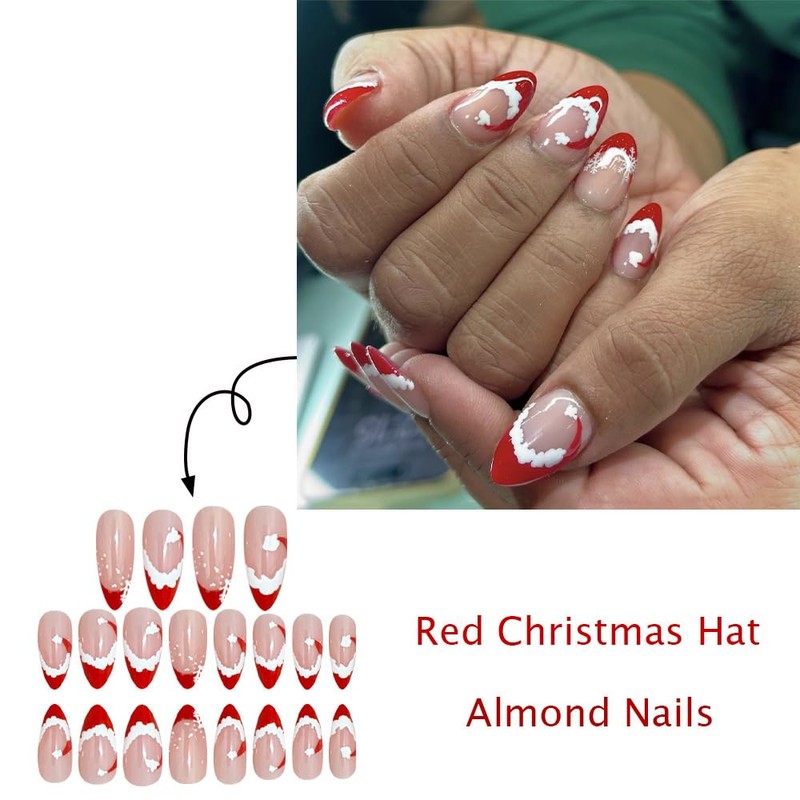 24pcs Christmas Press On Nails Medium Almond Fake Nails Santa