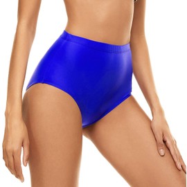 Bellecarrie - Bikini de cintura alta para mujer, parte inferior de traje de baño tankini de cobertura completa, Azul Real, X-Small