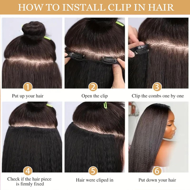 16 Inch Yaki Straight Clip in Hair Extensions, Synthetic 7