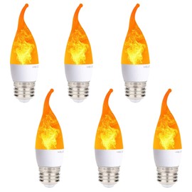 6 Pack LED Flicker Flame Mini Light Bulb, E26 2W Realistic Fire Flickering Effect, 3 Lighting Modes Simulated Emulation/General/Breathing, for Indoor Outdoor Home Hotel Bar Party Decoration-Bent Tip