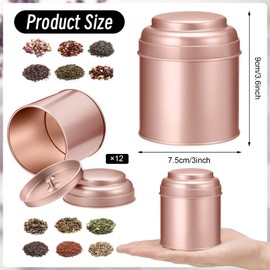 12 Pcs Tea Tin Canister with Airtight Double Lids 8 oz Round Tin Can Box Small Kitchen Tea Canister Loose Leaf Tea Storage Tea Containers for Loose Tea Bags Coffee Sugar Candy Spices (Rose Gold)