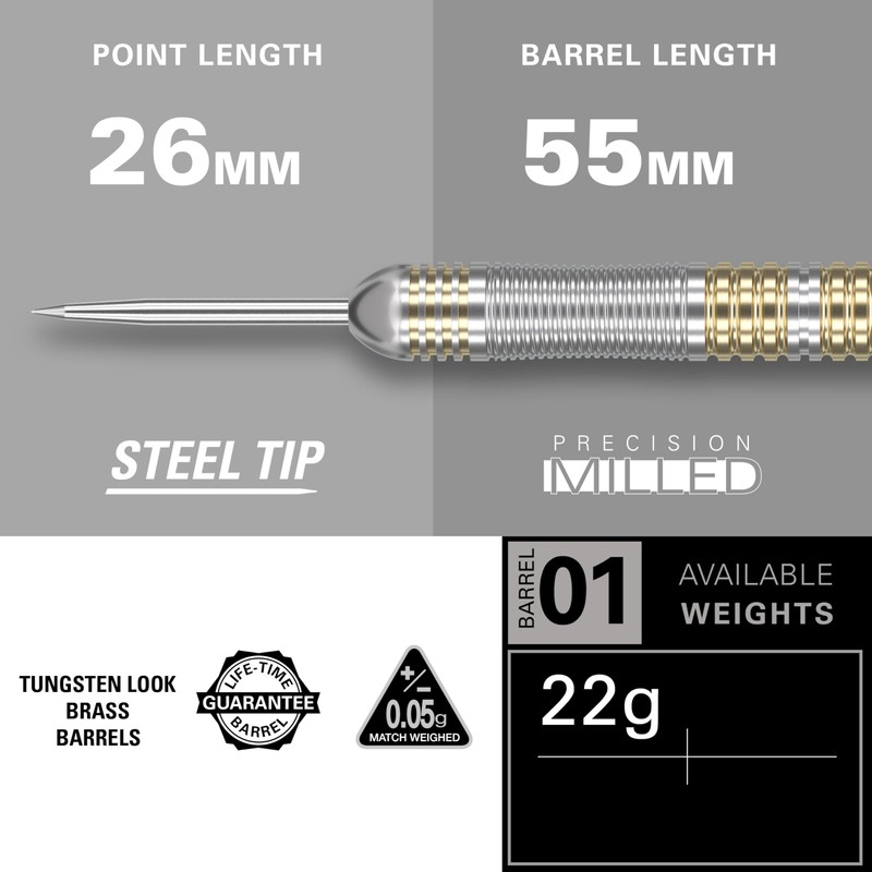 Target Darts Rob Cross 22G Brass Steel Tip Dart Set
