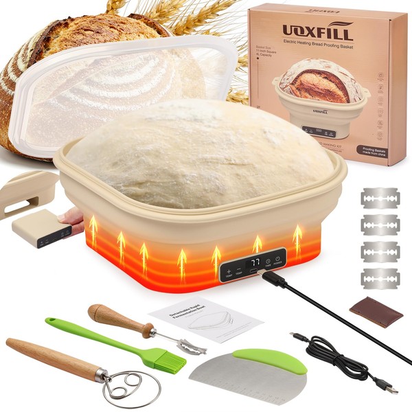 Upgrade Heating Sourdough Bread Proofing Basket Set, Electric Thermostatic Silicone