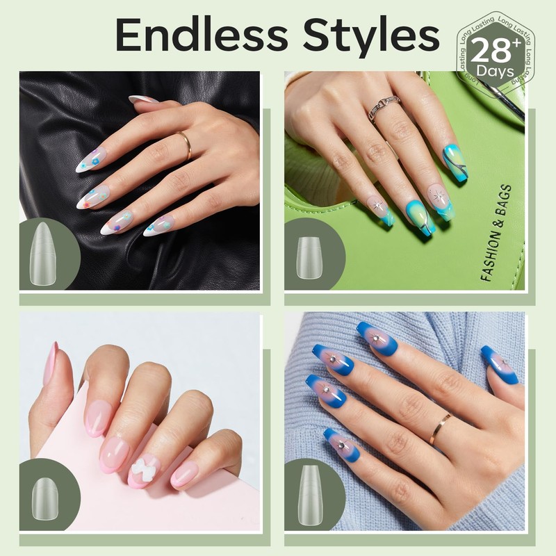 Modelones Nail Tips, 216 Pieces, Full Cover Nail Tips Set,