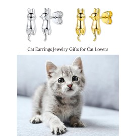 Full Cat Earrings 18K Gold Plated Sterling Silver Post Cute Kitty Stud Earrings for Women