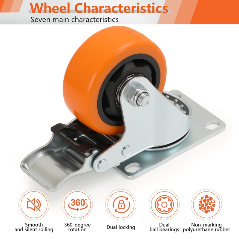 3-Inch PU Mixed Locking & Fixed Casters Set of 4,