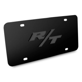 Dodge R/T Logo 3D Dark Gray Logo on Black Stainless Steel License Plate